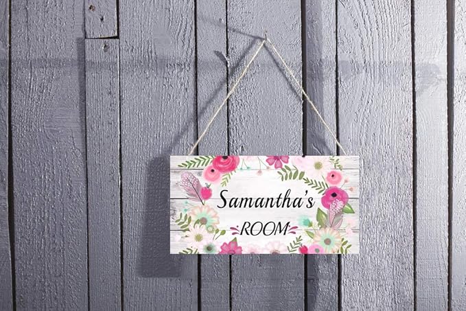 XIUXZMM Personalized Floral Name Signs for Girls Room Bedroom Door Hanging Wooden Signs Custom Baby Name with Flowers Door Hanger Baby Nursery Room Customized Kid Room Decor
