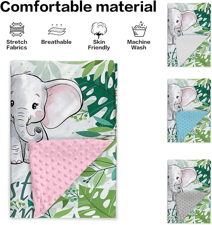 Personalized Baby Blankets for Girls, Custom Name Green Elephant Baby Blanket, Soft Receiving Blanket for Newborns and Toddlers, Ideal for Baby Showers and Nursery Decor