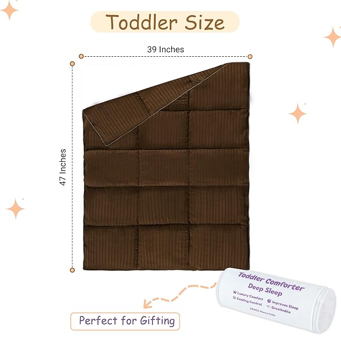 ZPECC Toddler Down Alternative Comforter, 39x47 Hypoallergenic Baby Blanket Quilt, Soft Breathable Lightweight All Season Kids Duvet Insert for Crib Stroller Cot Daycare, Brown