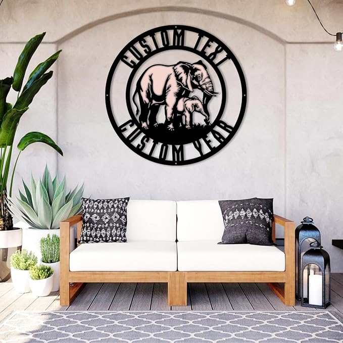 Custom Elephant Metal Sign, Kid’s Nursery Decor, Personalized Wall Art for Wildlife Lovers, Personalized Birthday/Mother’s Day Gift for Mom/Grandma/Women