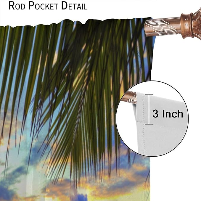 Ocean Beach Curtains,Sunset on Beach in The Evening Hawaiian Seaside Scene Pattern Blackout Print Home Bedroom Living Room Window Treatments 2 Panel Set 42x63 Inch