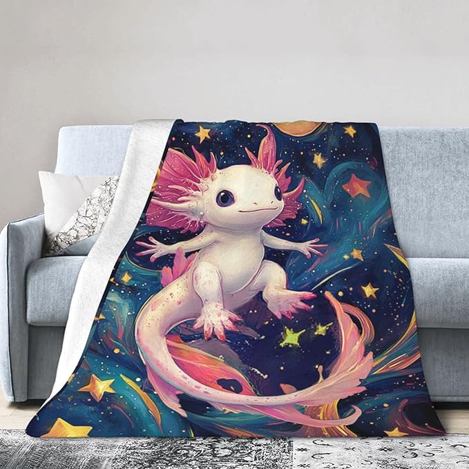 Axolotl Blanket Salamander Gifts Throw Blanket Super Soft Flannel Lightweight Fluffy Plush Cozy Fuzzy Fleece Axolotls Decor Blanket for Girl Woman Boys Kids Adults for Bed Sofa 50"X60"