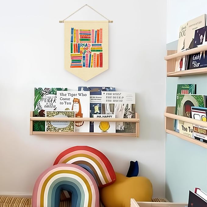 Reading Corner Decor for Classroom, Read More Books Wall Hanging Sign Flag, Reading Room Wall Decor for kids, Read Sign Nursery Wall Art Canvas Hanging Pennant Flag Banner 15x11in