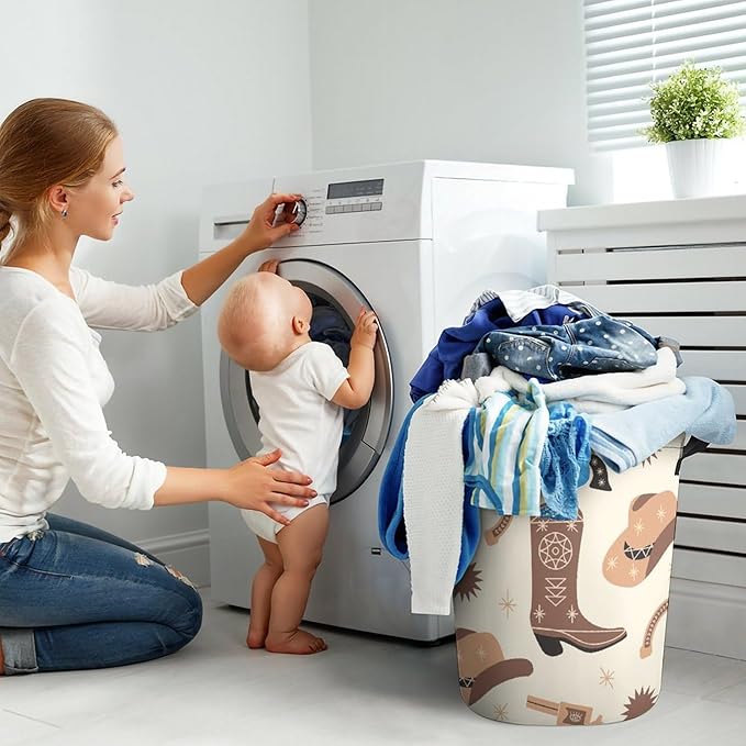 Boho Cowboy Boots Laundry Basket Western Laundry Hamper Clothes Toy Storage Bin Cowboy Decor