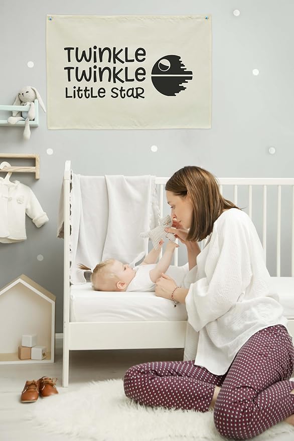 Twinkle Twinkle Little Star Nursery Banner Wall Decor-Above Crib Baby Room Bedroom Kindergarten Wall Decoration-Baby,Shower Gift for Baby Boy Girl Kids Teen-Rectangular Canvas Flag Banner