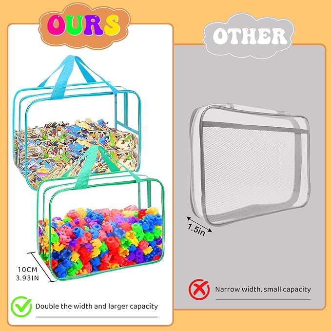 8 Packs 8 Colors Toy Storage Bags, Reusable Clear PVC Board Game Storage, Toy Storage Organizer Bags with Zipper for Building Blocks, Puzzle and Handmade Accessories, Clear Toiletry Bag