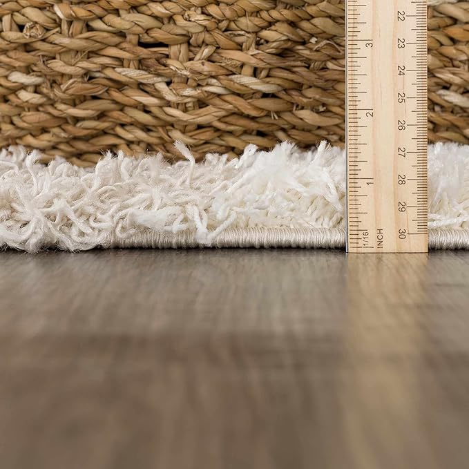 BoutiqueRugs Atira Checkered Shag Runner Rug - Cream, Light Beige, Light Brown - 2'7" x 12' Runner