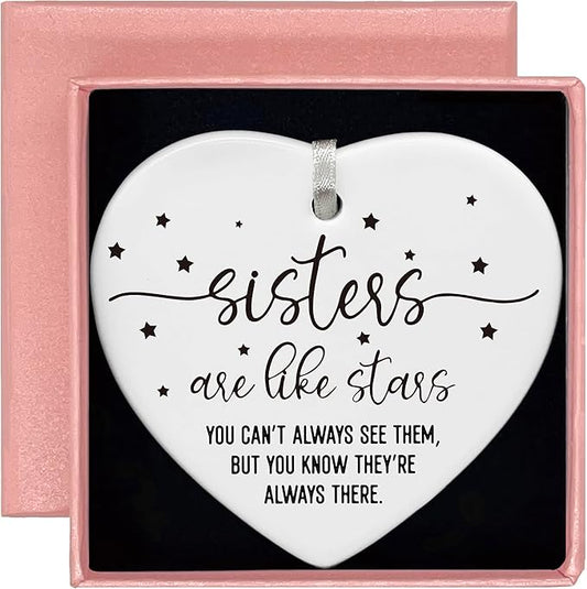 Heart Shaped Christmas Ornament-Side by Side Sisters Gift-Emotional Friendship Gift for Sister in Law Best Friend Female BFF Bestie Unbiological Sister Birthday Keepsake Decor