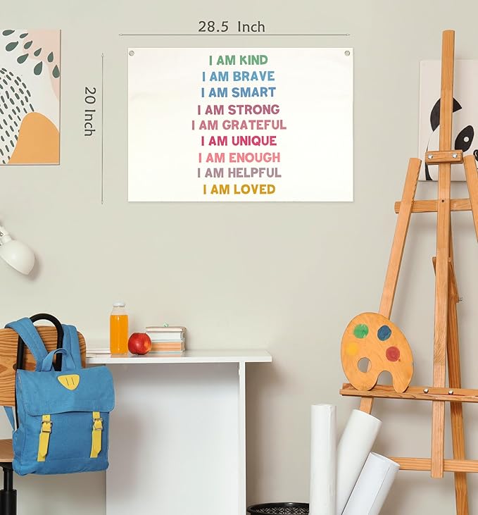 Boho Rectangular Banner Flag Wall Sign Decor Gift for Baby Boy Girl Kids,Positive Nursery Classroom Above Crib Bedroom Playroom Reading Room Essential Wall Decor- Christmas Gift I am Kind I am Brave