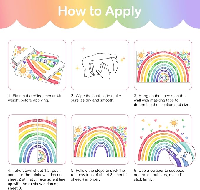 Tanlaby 56x35'' Large Rainbow Wall Decals Inspirational Quote Rainbow Wall Stickers Peel and Stick Stickers Waterproof Wallpaper for Girls Kids Bedroom Nursery Playroom Classroom