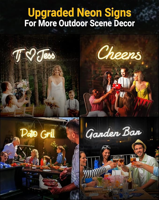 Large Custom Outdoor Neon Sign Waterproof IP67, Personalized Outdoor LED Sign for Backyard with Remote, Customizable Outdoor Light Up Sign for Christmas Party Decor Decoration, Yard, Patio, Garden, Bar, Hot Tub, Wedding Gifts