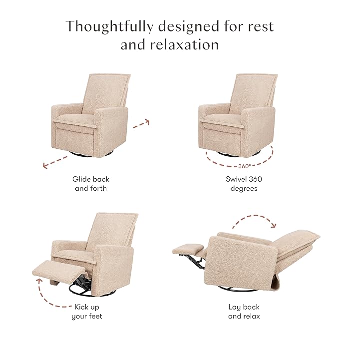 Babyletto Cali Flange Recliner and Swivel Glider in Chai Shearling, Water Repellent & Stain Resistant, Greenguard Gold and CertiPUR-US Certified