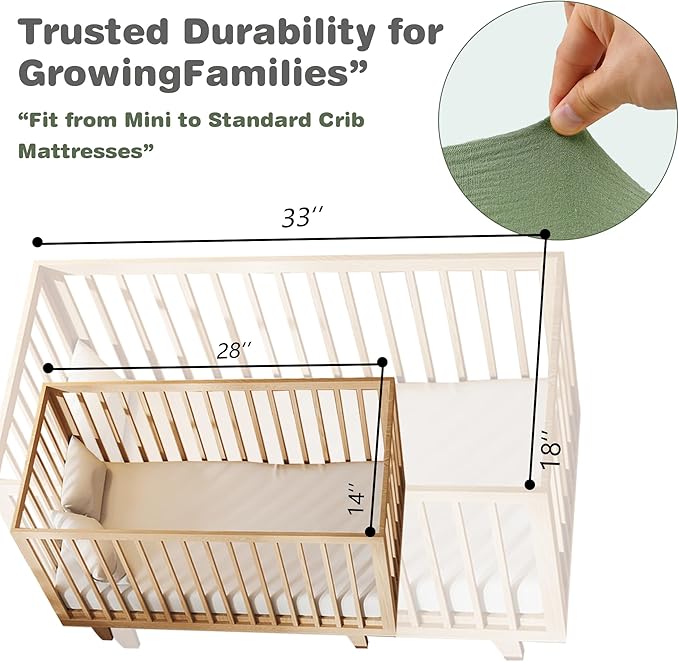 3-Pack Cotton Muslin Bassinet Sheets - Fitted Elastic Mattress Cover for Baby Boys & Girls, Breathable Bedside Bassinet Sheets Neutral Colors (Fits Oval & Rectangle Shape) (Green)