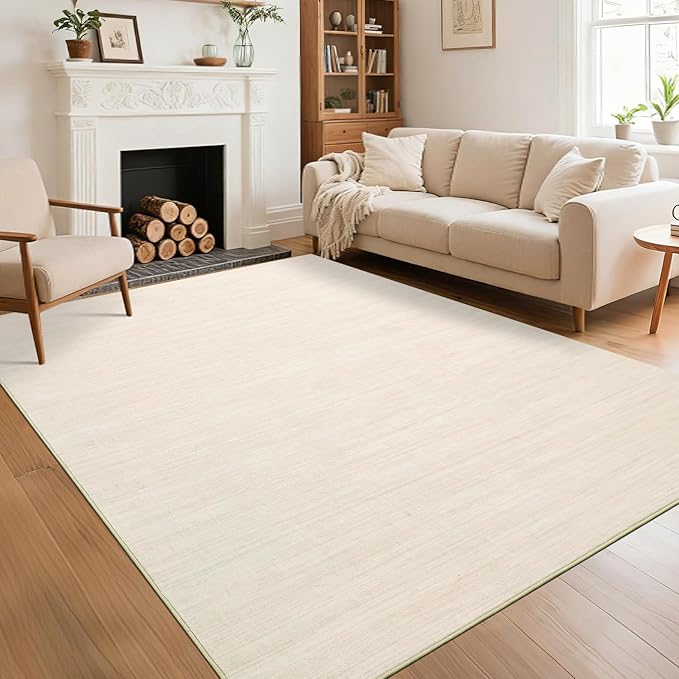 Modern Solid Color Area Rug 10x13 Large Living Room Area Rug Washable Abstract Bedroom Rugs Non Slip Boho Dining Room Throw Carpet Soft Stain Resistant Minimalist Rugs for Nursery Home Office, Ivory