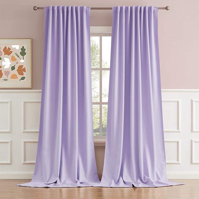 DUALIFE Lavender Curtains Room Darkening Curtains，Rod Pocket and Back Tab Thermal Insulated Drapes 52x108 Inch，2 Panels