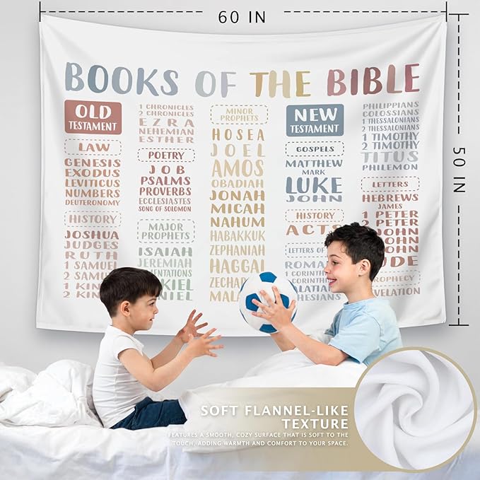 LIANGW Bible Verses Christian Tapestry, Indoor Outdoor Wall Art Tapestry for Bedroom, Teens Room Decoration Living Room Bedroom, Books Of The Bible 50x60 inches