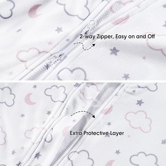 PHF 3 Pack Warm Micro-Fleece Baby Sleep Sack 6-12 Months, Soft Baby Wearable Blanket, 2-Way Zipper Sleeping Bags, Comfy Toddler Sleeping Sack for Girls, Medium Size, Clouds