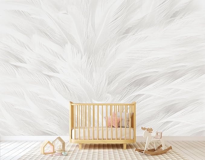 Feather Wallpaper Mural Elegant Gray and White Mural Wallpaper for Living Room Bedroom （Not Peel and Stick）