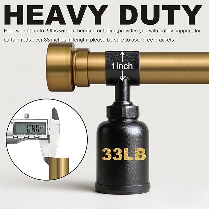 Brass Curtain Rods for Windows 28 to 48 Adjustable Modern Gold Curtain Rod 1 inch Diameter Heavy Duty with Solid Metal Finials for Living Room Bedroom Farmhouse Outdoor Patio