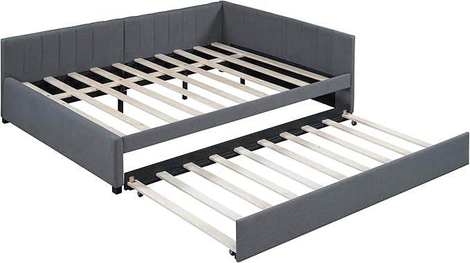 Harper & Bright Designs Full Size Upholstered Daybed with Trundle Sofa Bed Frame for Boys Girls Kids Adults Toddler No Box Spring Needed, Linen Fabric(Gray)