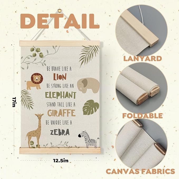 Qvapt Jungle Animals Nursery Wall Decor,Wild Animal Nursery Classroom Wall Decor,Tropical Jungle Safari Animals, Motivational Posters with Hanger 12x16
