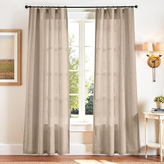 jinchan Taupe Linen Blend Curtains 90 inch Length 2 Panels for Bedroom Living Room, Light Filtering 50 inch Wide Farmhouse Drapes with Rod Pocket Back Tab(50W x 90L, Taupe)