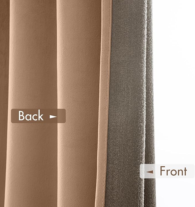 MIULEE Blush Beige Velvet Curtains Thermal Insulated Blackout Curtain Drapes for Bedroom Living Room Darkening 84 Inches Long Curtains Panels Rod Pocket Set of 2