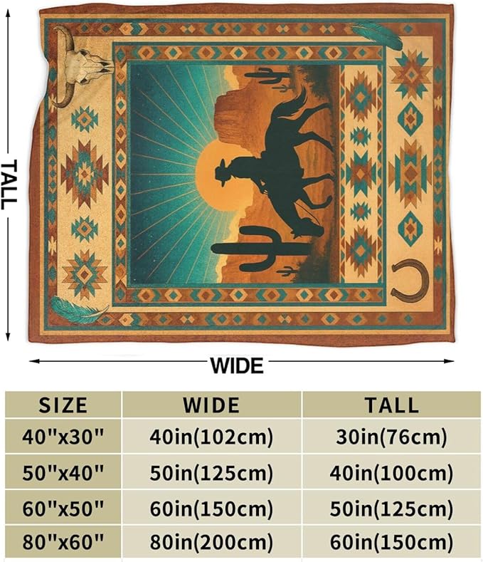 Western Cowboy Blanket Southwest Cowboy Horse Tropical Cactus Mexican Throw Blanket Soft Cozy Fleece Fuzzy Plush Warm Stuff Bedding Blankets Gifts for Boys Girls Kids Adult Men Women 50"X60"