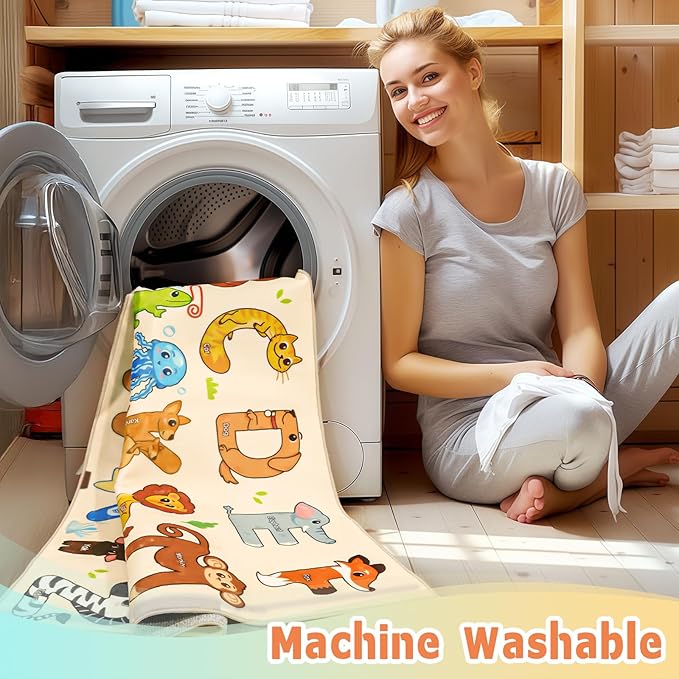 Kids Rugs for Playroom, 4'x4' Round Educational Rug for Learn The ABC Alphabet, Soft Machine Washable Non-Slip Cute Animal Carpet for Classroom Toddler Nursery Kids Room Decor Mat, Beige