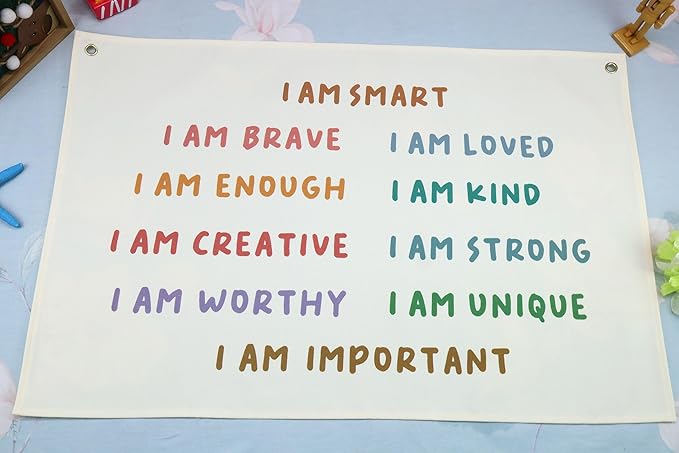 Boho Rectangular Banner Flag Pennant Wall Art Decor Gift for Baby Boy Girl Kids,Nursery Classroom Bedroom Playroom Reading Room Bedroom Decor-I Am Smart I Am Brave-Baby,Shower Birthday Christmas Gift