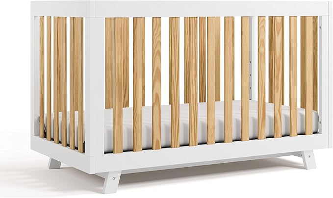 Storkcraft Beckett 3-in-1 Convertible Crib (Natural & White) – GREENGUARD Gold Certified, Fits Standard Crib Mattress, Converts to Toddler Bed and Daybed, 4 Mattress Heights, Grow-with-Me Design
