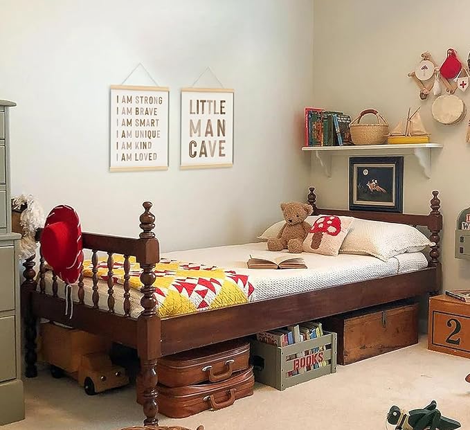 ULEGIE Boy Nursery Decor Posters Framed with Wood Hanger, Little Man Cave Sign for Boys Kids, Boys Room Decor, Toddler Room Decor, Art Prints for Nursery Playroom Bedroom, 2 Pack 12 x 16 Inches-Brown