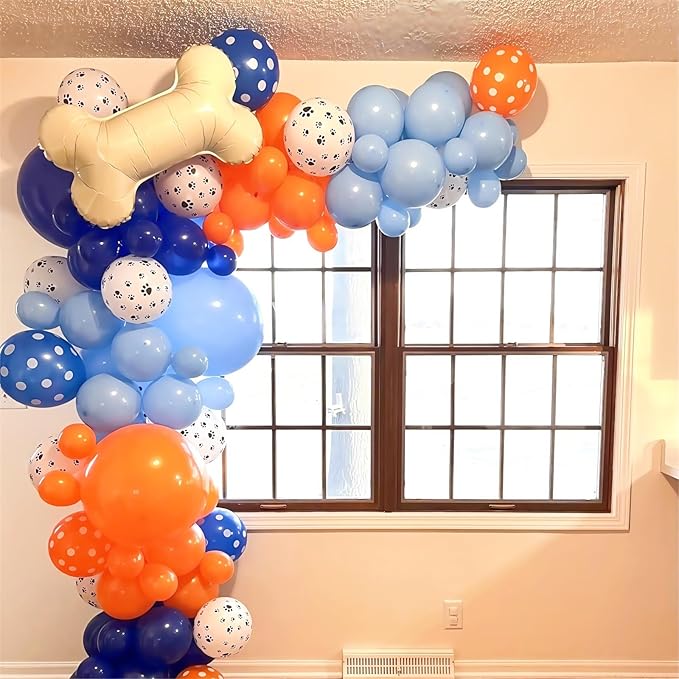 Blue and Orange Balloons Set, 12 Inch Orange Royal Pastel Dark Blue Balloon with Paw Print Balloons for Boys Girls Dog Puppy Paw Theme Decor Baby Shower Birthday Party Decorations Supplies