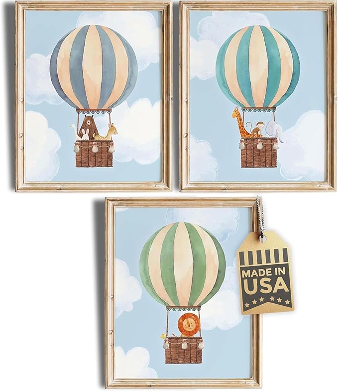 DREAM BIG PRINTABLES Hot Air Balloon Art Prints (Set of 3) - Unframed - 11x14 | Nursery Wall Decor | Modern Wall Decor for Your Little One's Room