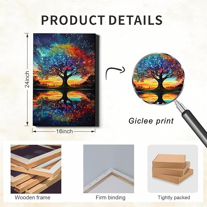 Colorful Tree Canvas Wall Art Abstract Textured Botanical Prints Colorful Tree Of Life Wall Art Modern Trees Of Life Poster Watercolor Modern Trees Painting Fantasy Abstract Prints 16x24inch Framed