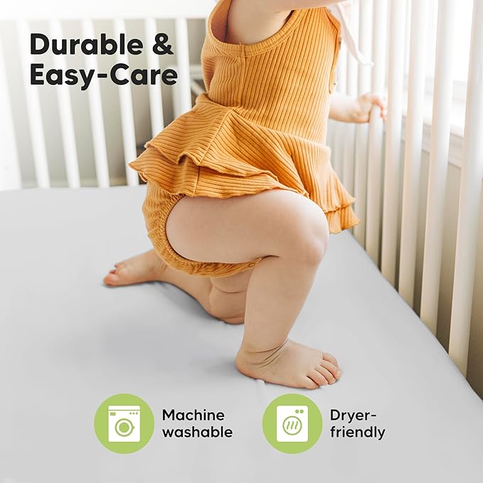 KeaBabies 2-Pack Baby Crib Sheets for Boys, Girls - 52x28 Viscose Derived from Bamboo Toddler Bed Sheets Neutral, Fitted Crib Mattress Cover for Standard Baby Bedding, Soft & Cozy (French Gray)