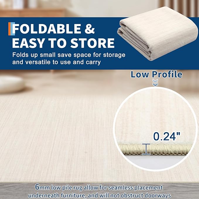 9x12 Area Rugs for Living Room Washable Solid Large Bedroom Rugs Non Slip Soft Modern Abstract Dining Room Throw Carpet Minimalist Classic Plain Area Rug for Nursery Kitchen Home Office, Ivory 9x12