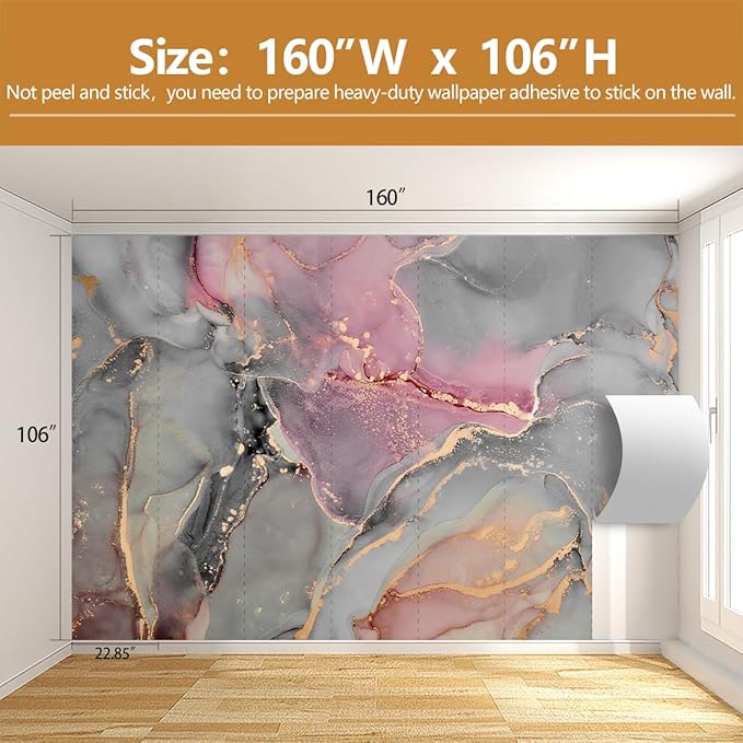 Grey and Pink Marble Wallpaper Abstract Art Texture Background Wall Mural for Bedroom Bathroom（Not Peel and Stick）