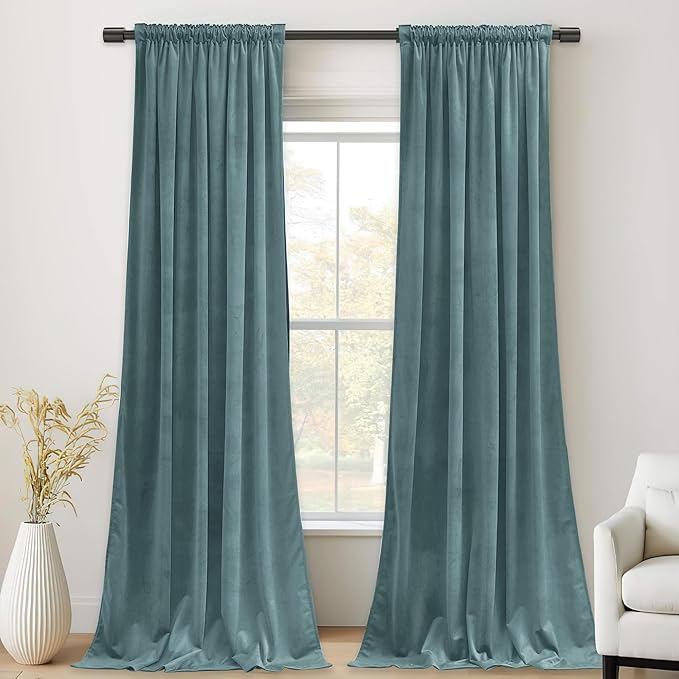 StangH Dark Slate Velvet Curtains 52 x 84, Room Darkening Super Soft Drapes for Bedroom Living Room, Thermal Insulated Window Treatment, 2 Panels