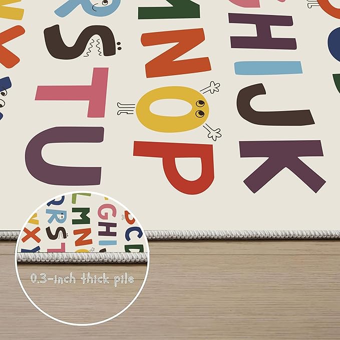 Large ABC Kids Area Rugs5x7ft, Kindergarten and Preschool Educational Learning Alphabet Area Rugs Playroom Kids Puzzle Rugs Suitable for Children's Rooms,For Nursery, Classroom, Baby Daycare