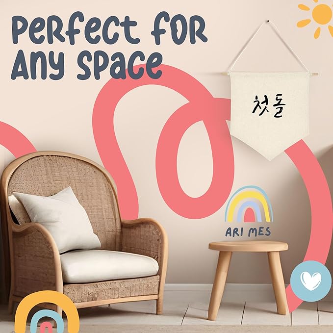ARI MES - Wall Hanging Canvas Flag Banner for 100 Days Celebration, Korean Dohl Baby Decor, 100 Days Banner for Baby Room, 100 Day Korean Decorations, 100th Day Decorations for Baby, Korean-Classic