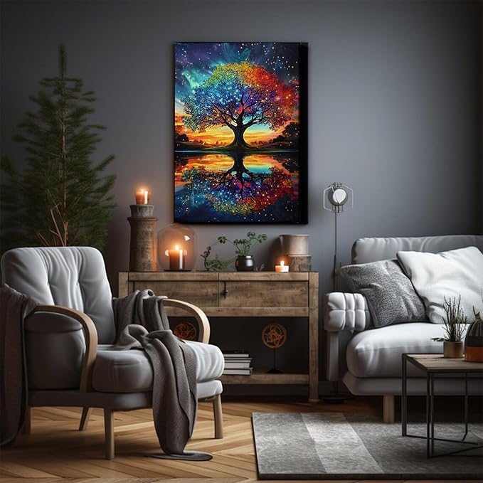 Colorful Tree Canvas Wall Art Abstract Textured Botanical Prints Colorful Tree Of Life Wall Art Modern Trees Of Life Poster Watercolor Modern Trees Painting Fantasy Abstract Prints 16x24inch Framed