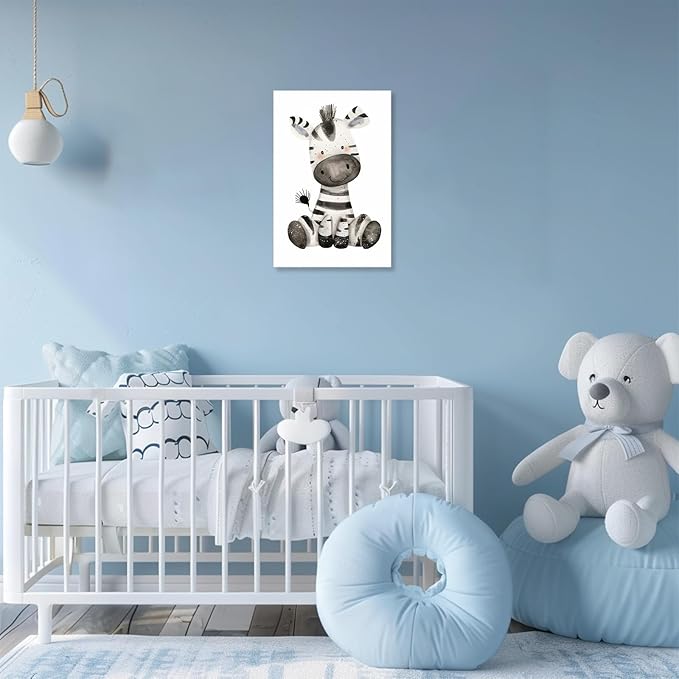 CCKOPPI Nursery Decor Canvas Wall Art Cute Wildlife Zebra Jungle Animal Theme Watercolor Print Poster Decor Painting for Baby Room Nursery Bathroom Decor(Artwork-03, 16"x24")