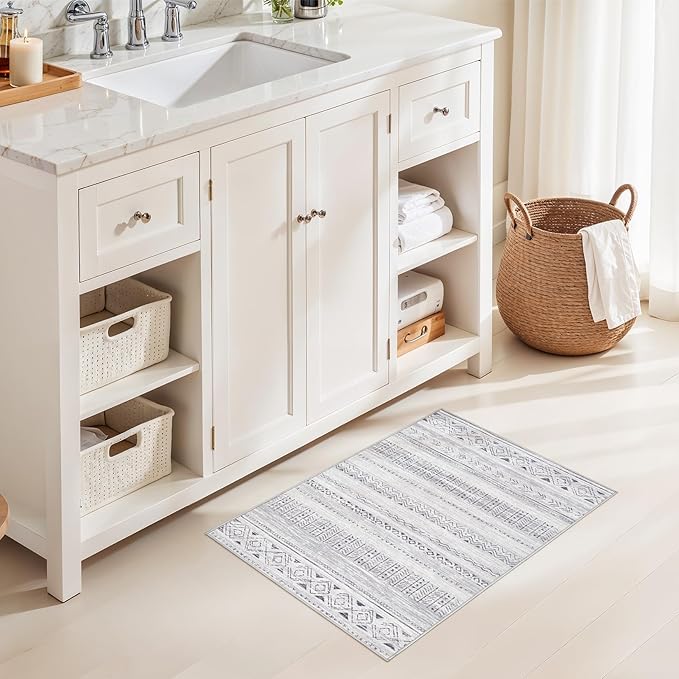 Area Rugs for Living Room Washable Living Room Rug Soft Neutral Indoor Floor Carpet Non-Slip Stain Resistant Modern Boho Rugs for Bedroom Dining Room Kids Room Nursery Office Home Dark Grey