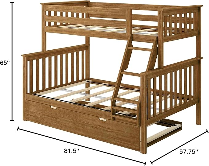 Max & Lily Bunk Bed, Twin-Over-Full Bed Frame for Kids with Trundle, Pecan