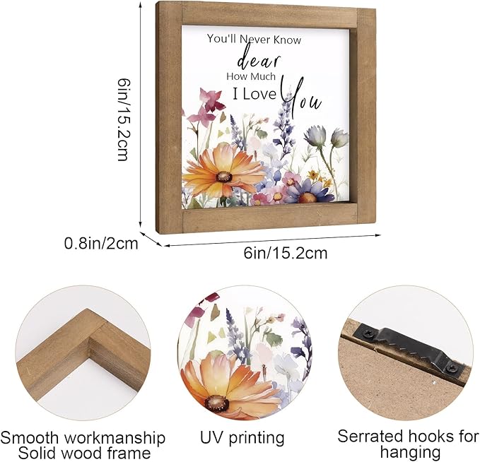 pechpell Wooden You'll Never Know Dear How Much I Love You Sign, Wildflower Baby Nursery Decor, Wild Flower Pictures Art, Wall Table Shelf Room Bedroom Bathroom Home Decorations
