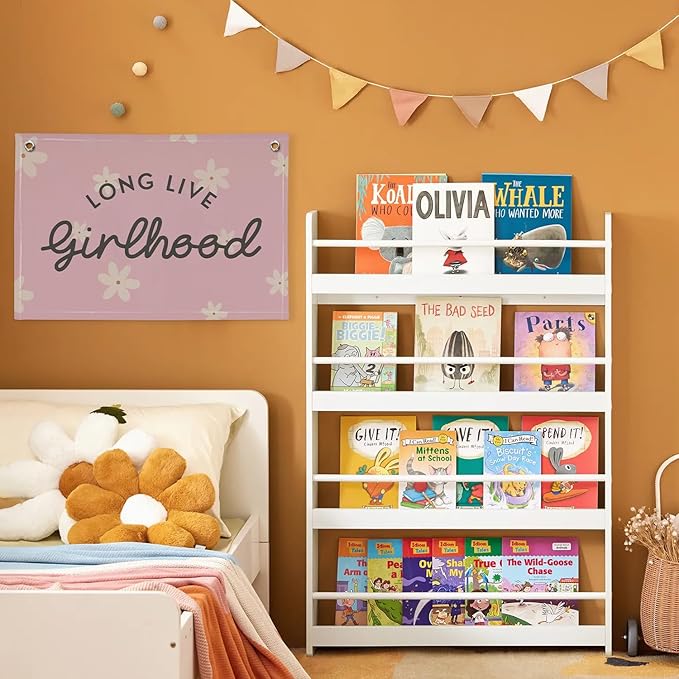Long Live Girlhood Linen Banner Hanging Pink Flag Flower Banner for Nursery Playroom Wall Decor for Kids Bedroom Living Room Dorm Toddler Decorations Trendy Room 30x20 In (Girlhood)
