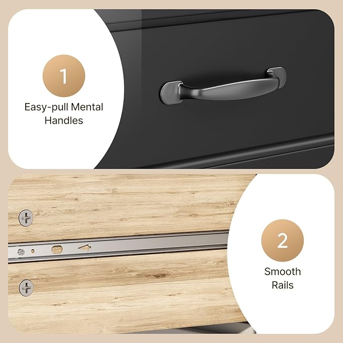 Gizoon 6 Drawer Dresser for Bedroom，47'' Larger Chest of Drawers with Mental Handle for Kids Room, Black Dresser with 6 Storage Drawers for Living Room, Entryway and Hallway, Black