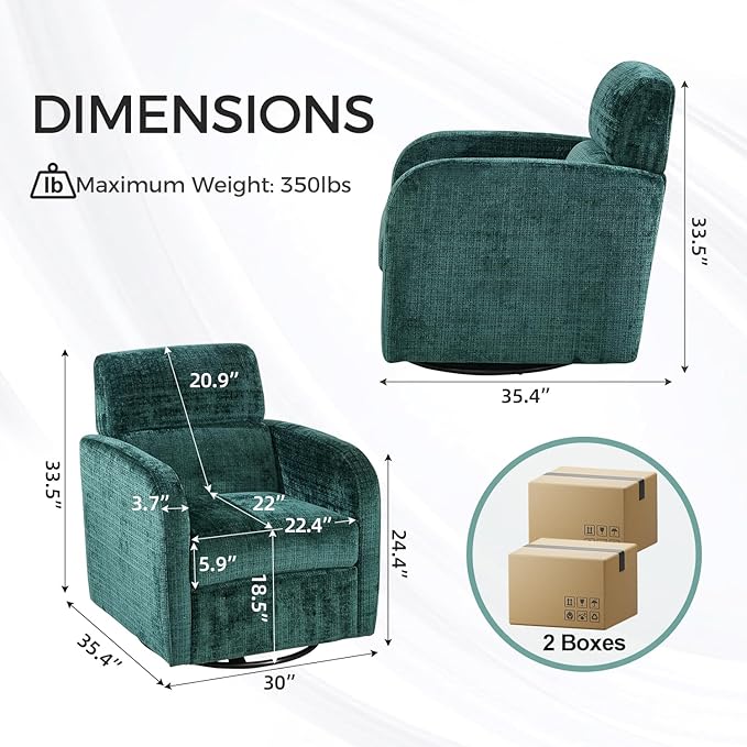 Swivel Glider Accent Chair for Living Room, Rocker Nursery Barrel Chair Armchair, Reading Chair for Adult, Comfy Upholstered Rocking Chair with 360 Degree Swiveling for Bedroom,Office, Green, Set of 2