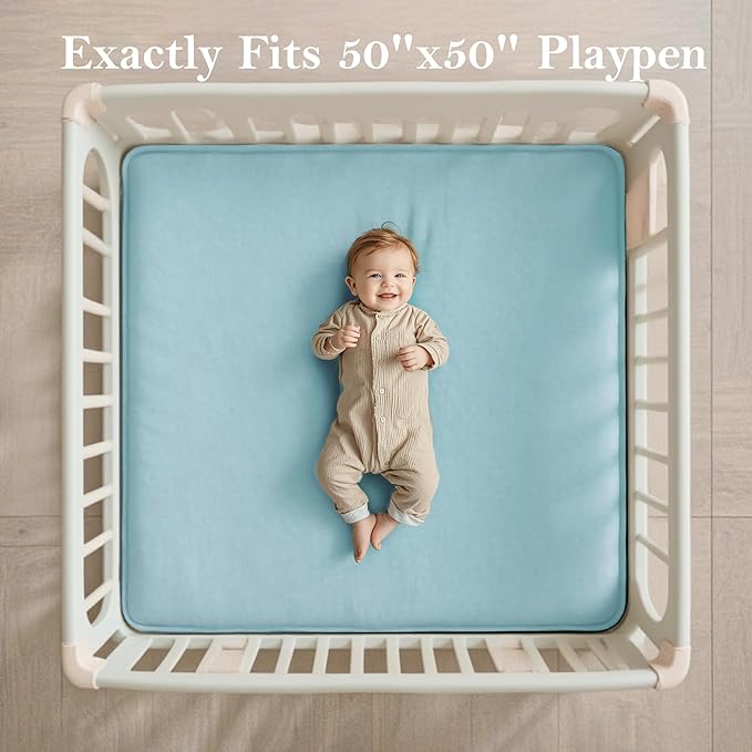 PapaMama Ultra Soft Baby Play Mat for Floor, 1.3" Thick Memory Foam 50x50 Playpen Mat with Non-Slip Backing, Coral Velvet Child Nursery Rug, Tummy Time & Crawling & Yoga Mat for Infant, Toddlers, Kids